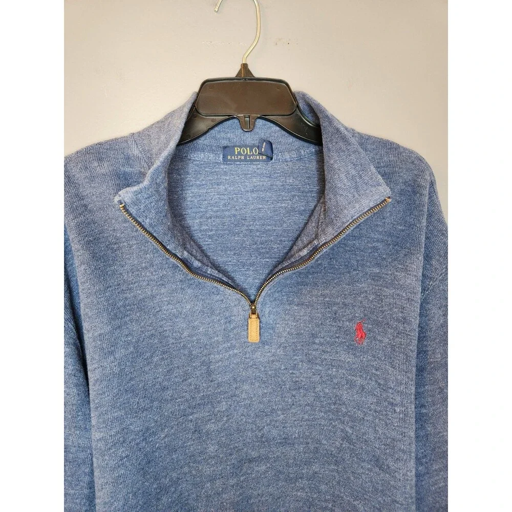 Polo Ralph Lauren Sweater Men's 2XL Blue‎ 1/4 Zip Knit Pullover 100% Cotton
